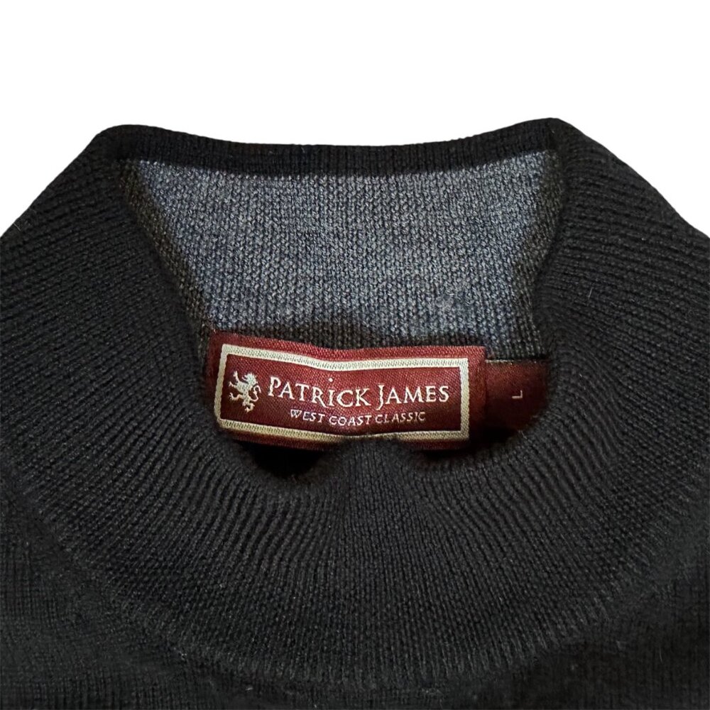 Patrick James Black Merino Wool Mock Neck Sweater - Men's Large - Picture 3 of 4